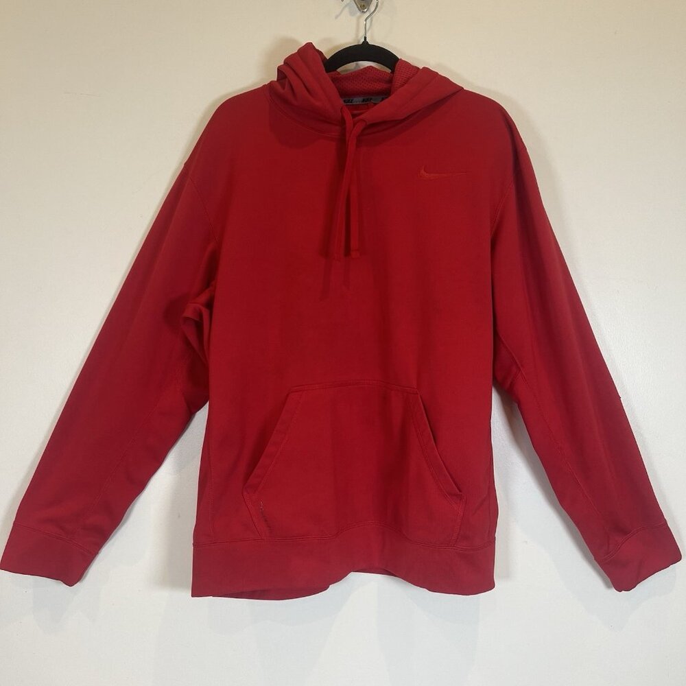 Nike Men's Therma Fit Hoodie Red Logo Long Sleeve Stretch L